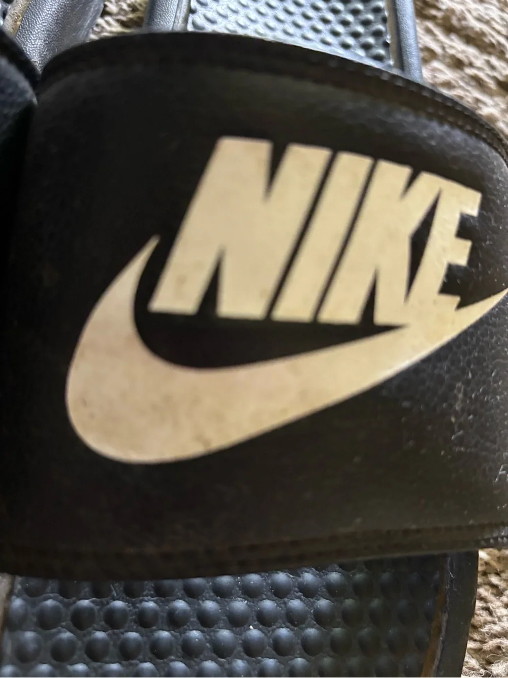 Nike' Black Slide Sandals with White Logo, shoes